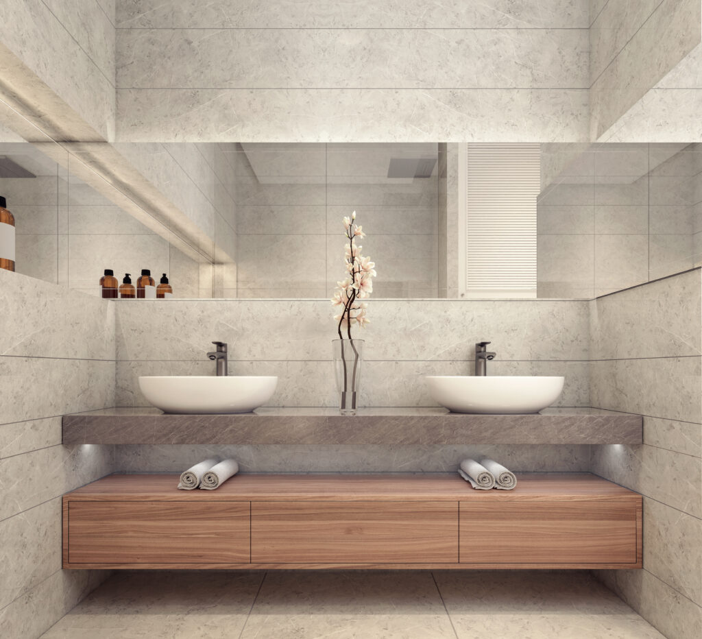 Modern bathroom design 3D Rendering